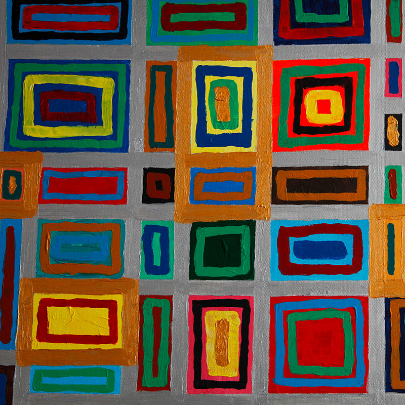 Die offene Türe 60 cm x 80 cm LW (Holz-Keilrahmen) - Acrylfarben - Aufbau in Gold und Silber.