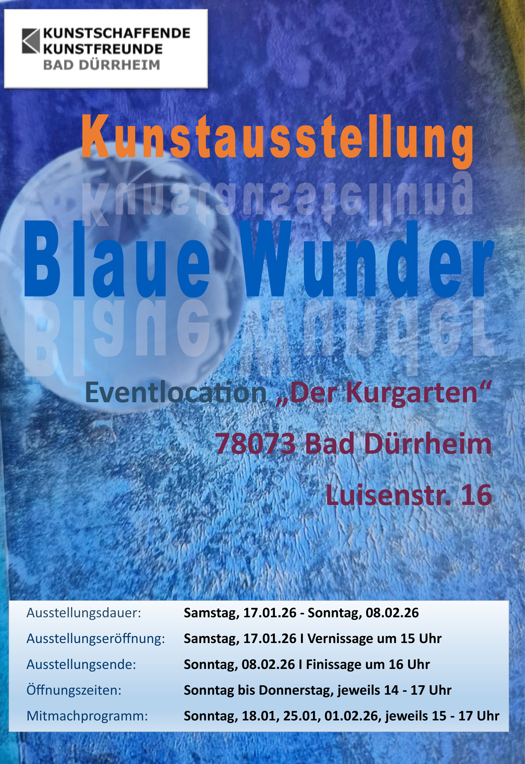 PLakat zur Ausstellung in der Eventlocation „Der Kurgarten”